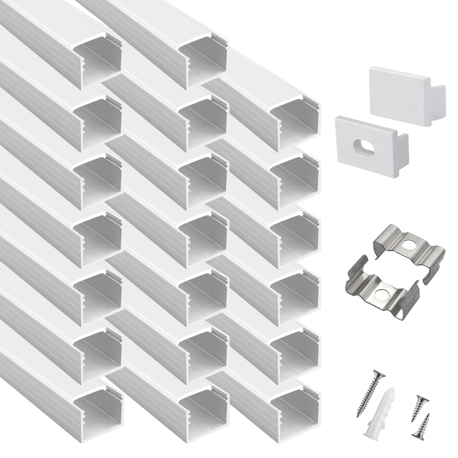 hunhun 20-pack 6.6ft/ 2meter plus-size u shape led aluminum channel system with milky cover, end caps and mounting clips, aluminum profile, special for philips hue(similar)