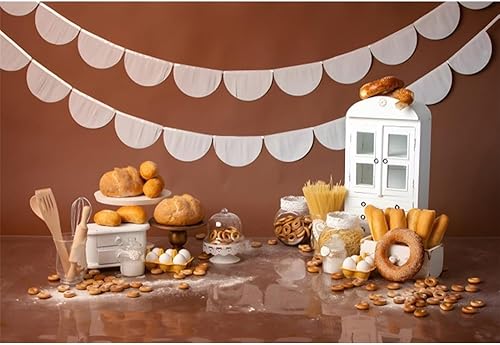 YongFoto Fondo de mesa de panadería para hornear, 6 x 4 pies, pan, dona, galleta, gabinete blanco, fotografía, fondo para niños, niñas, pastel,