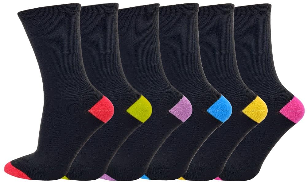Ladies Womens Ankle Socks Cotton Rich Funky Designs Multipack Of 6 Pairs Size 4-8 (UK, Numeric, 4, 8, Regular, Regular, Coloured Heel & Toe)