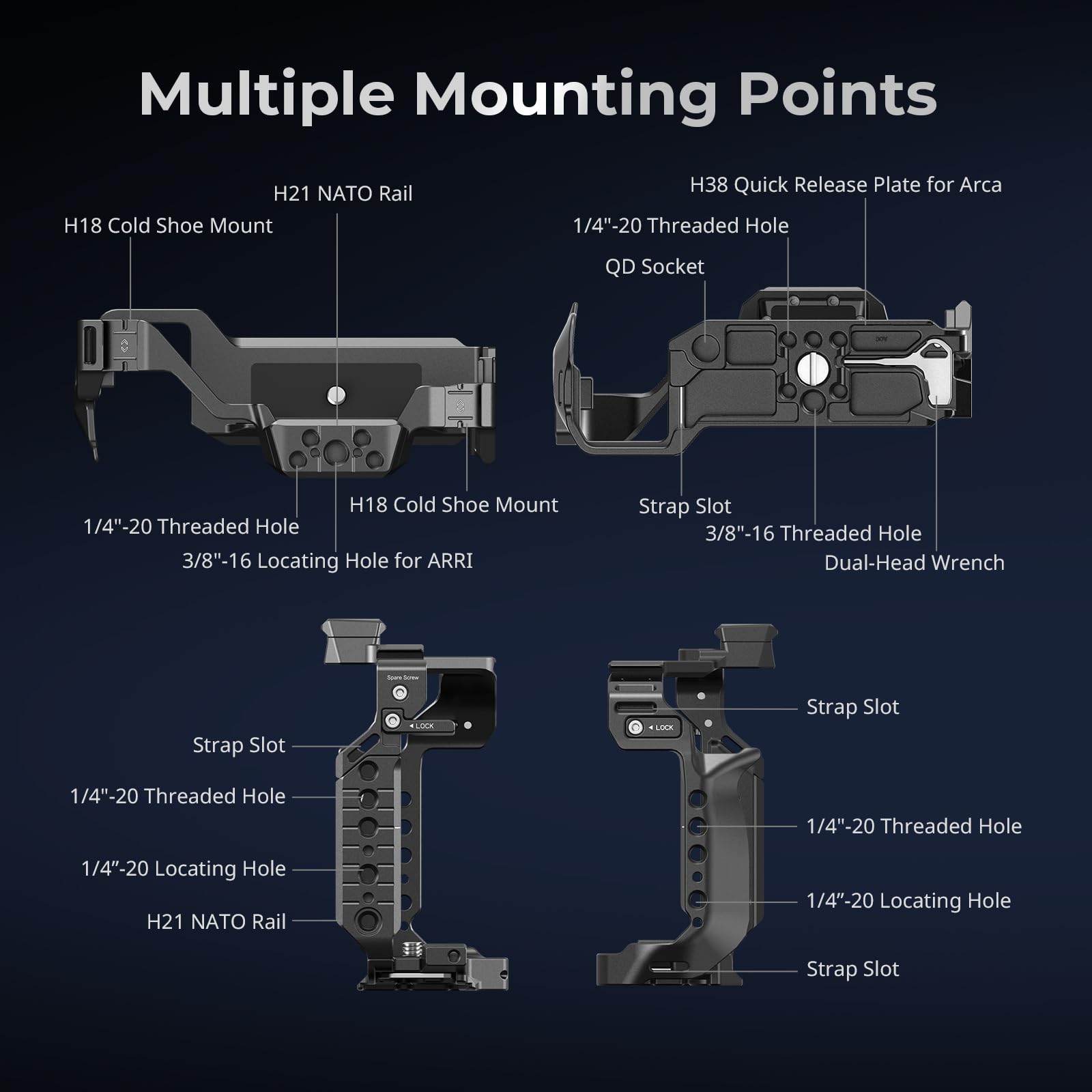 SMALLRIG S1R II Cage für Panasonic LUMIX S1 II S1 IIE S1R II S5 II S5 IIX G9 II mit Arca Schnellwechselplatte 1/4-20 3/8-16 Gewindebohrungen 4902