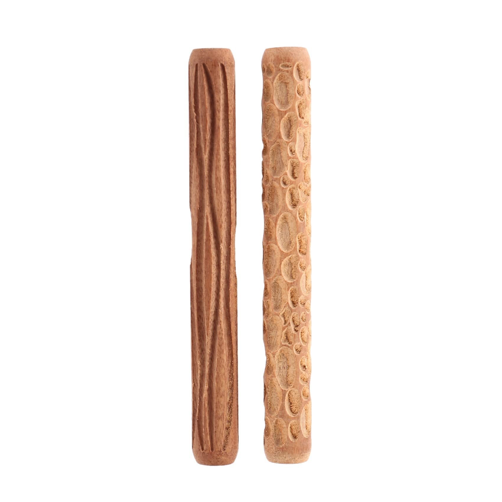Rulli per Modellare l'argilla da 2 Pezzi, mattarello in Argilla con Motivo a venature del Legno di ciottoli, rotolamento in Ceramica Testurizzata a Mano