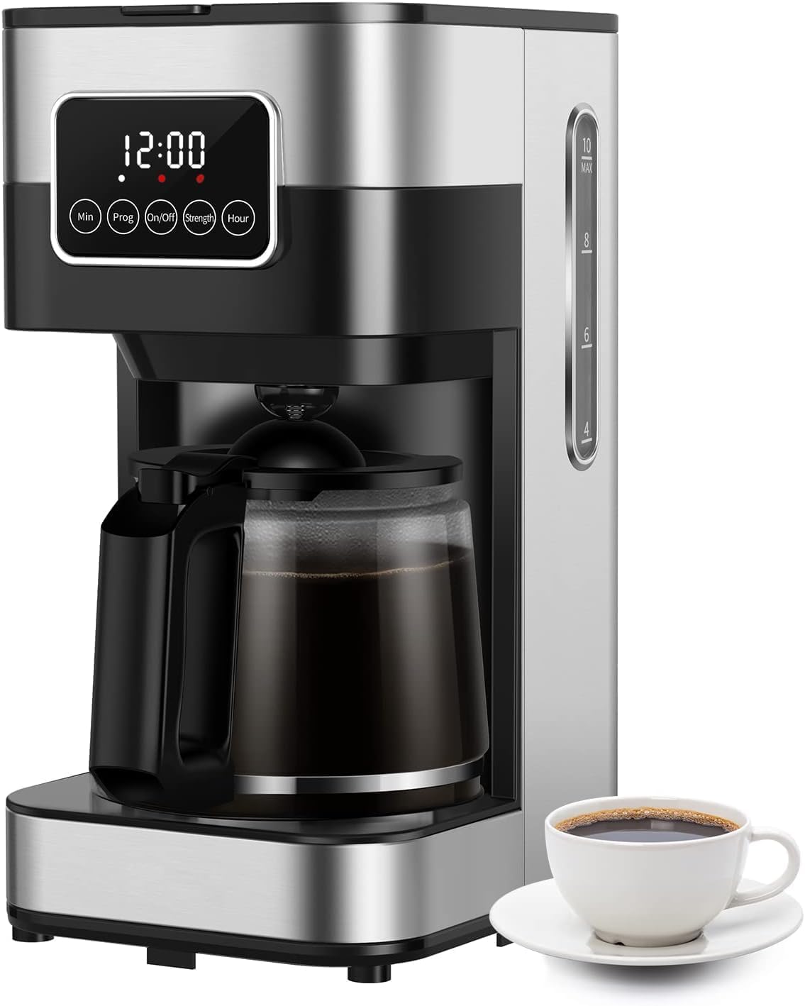 Drip Coffee Maker XVersion 1.5L Coffee Machine with Smart Touch Screen,Auto shut off,24H Programmable,Reusable Filter,Warming Plate and Easy to Clean for Americano and Drip Coffee (Silver, 10cups)