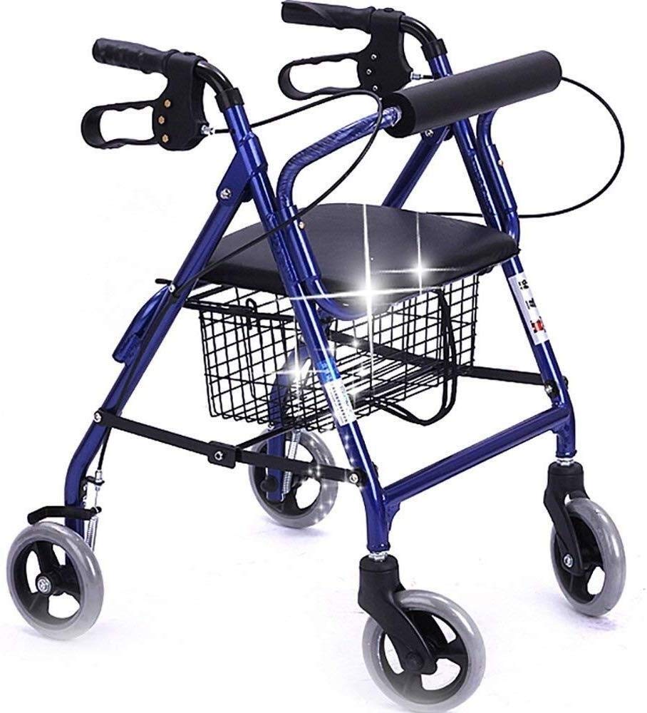 Walker, Folding Roller Walker With Lockable Brake Seat Limit Mobile Auxiliary Aluminum Walking Frame For The Elderly Shopping Pedal Walker Shopping Standard Walkers