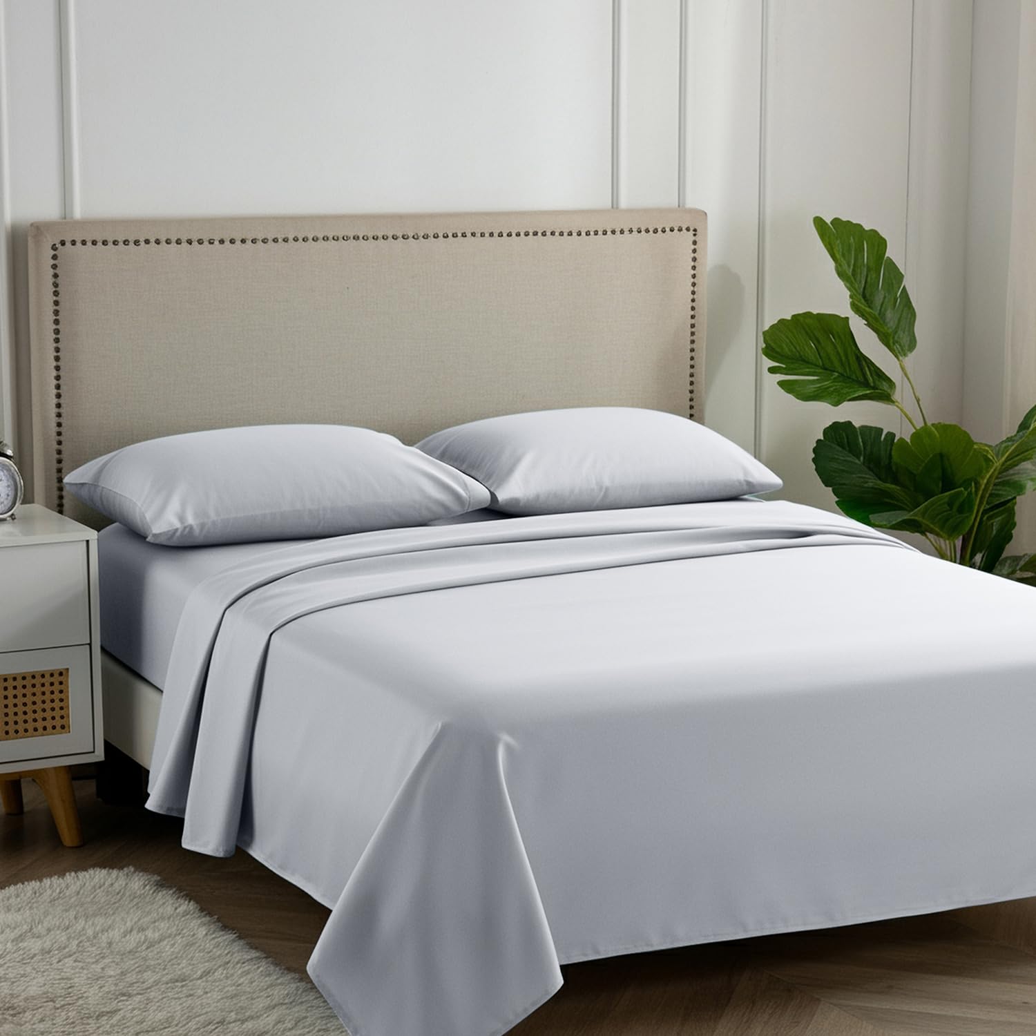 Carressa Linen 100% Egyptian Cotton Full Size Sheets - 600 Thread Count Full Size Egyptian Cotton Sheets (4 PC, Silver Gray), Soft, Cooling, 16" Deep