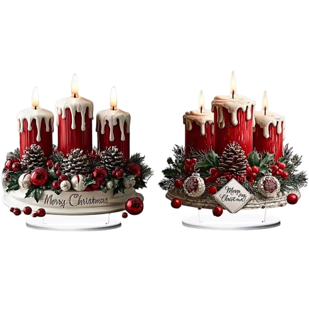 Casiler Style2 Christmas Decorations Acrylic Christmas Candle Desktop Ornament Table Centerpieces Ornaments For Xmas Home Decor