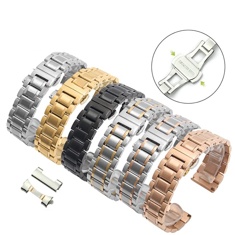 BrightBulb Correa de Acero Inoxidable 5 Cuentas Pulsera de Metal de Repuesto Inteligentes Relojes Accesorios-Plata Oro Rosa 15mm