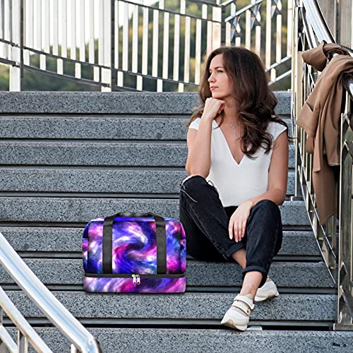 Travel Duffel Bag Galaxy Nebula Star Waterproof Sports Tote Gym Bag Weekender Overnight Bag with Wet Pocket and Shoes Compartment Duffel Bag For Men Women