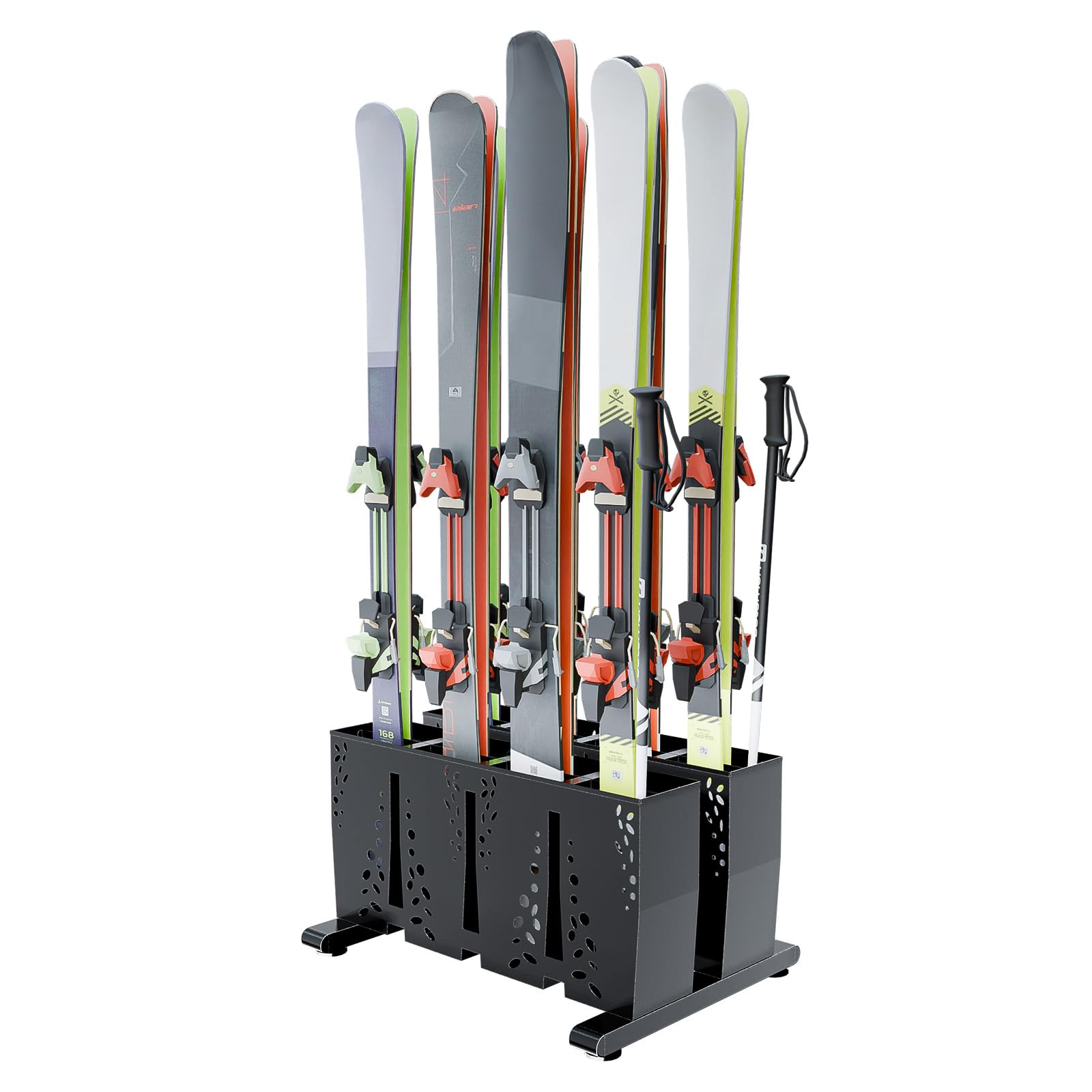 Ski Storage Rack for Garage, 8 Pair Heavy Duty Steel Freestanding Ski Storage Organizer, Indoor Ski Holder Racks for Home and Garage Storage