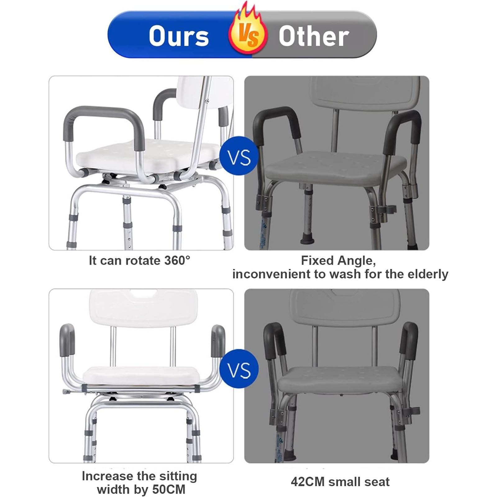 Silla de Ducha giratoria, Silla de Ducha Ajustable para Personas Mayores y discapacitadas,Asiento de Ducha Resistente y Taburete para bañera