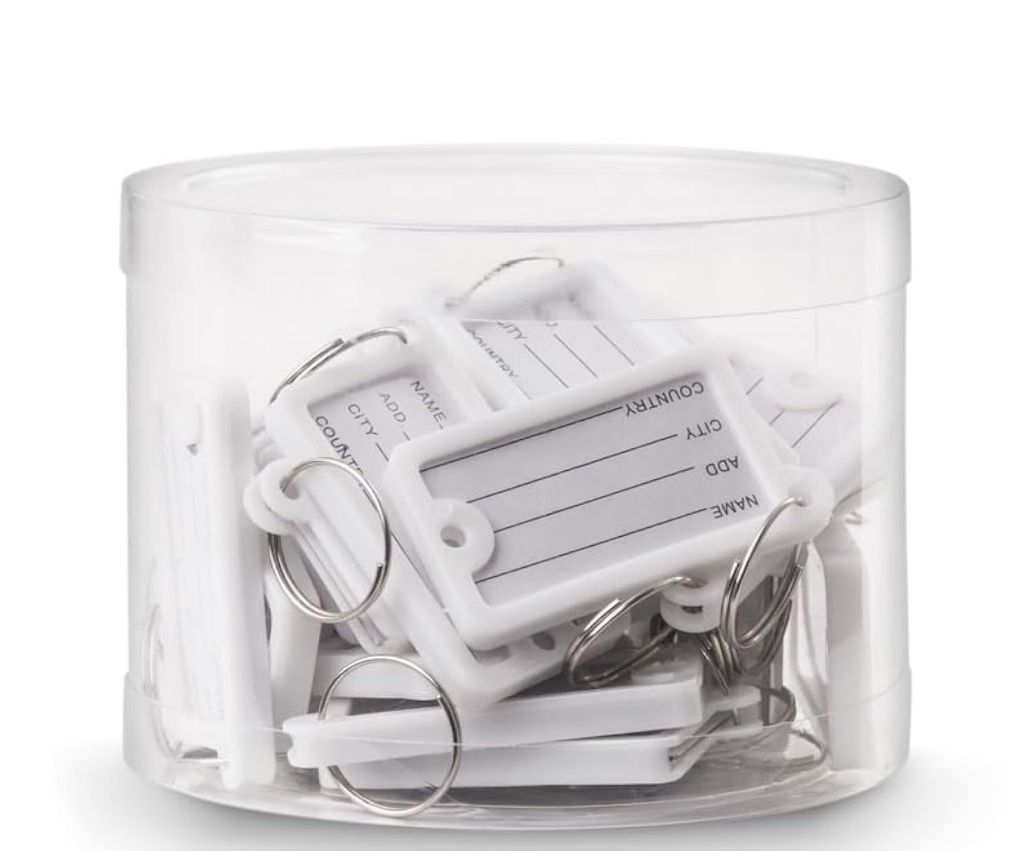 Rubik Large Plastic Key Tags with Labels 30pcs Pack, Durable Key Rings with Labels For Keys Identification, Luggage, Hotels (White)