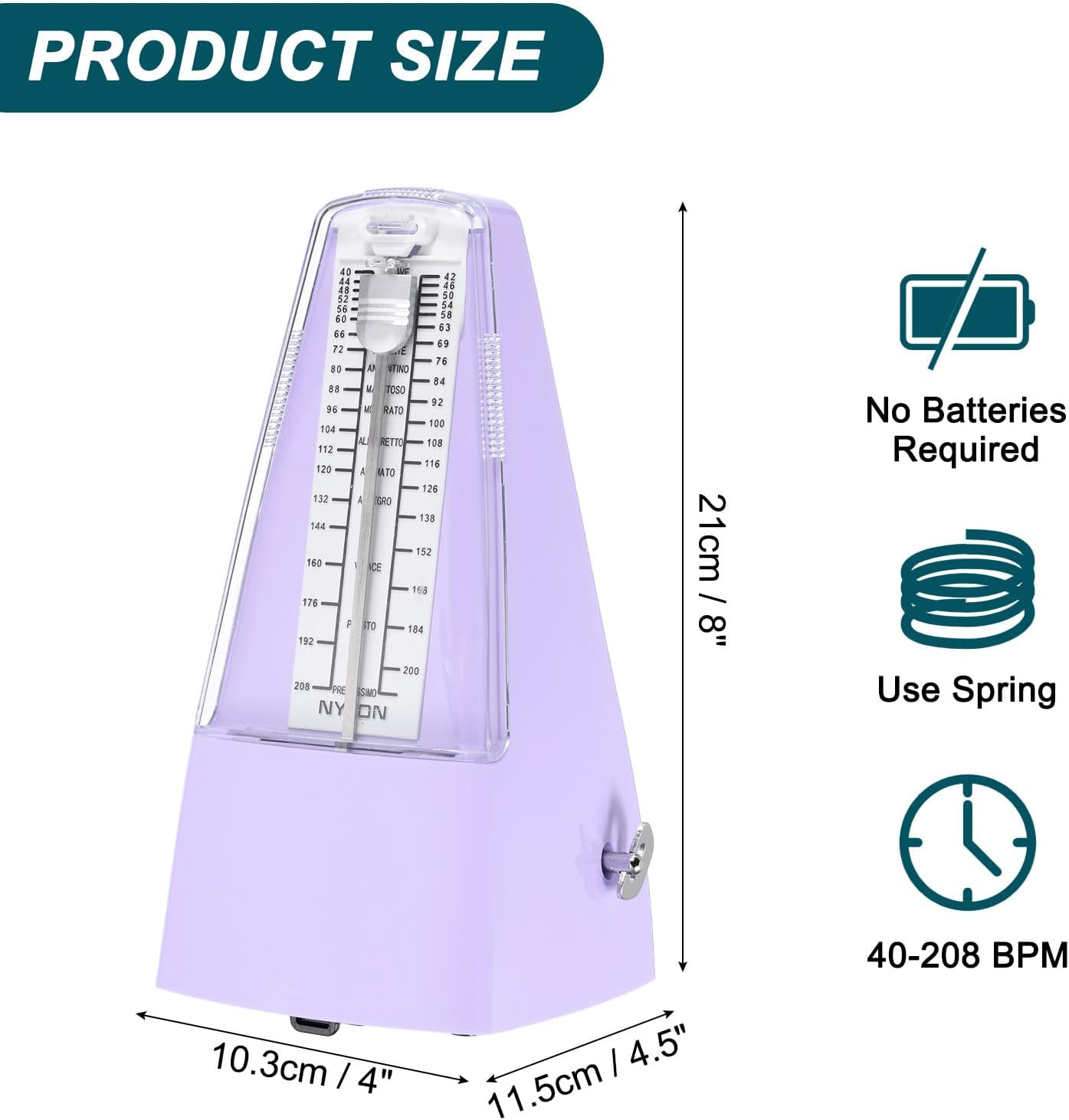 MECCANIXITY Mechanical Metronome,High Accuracy Musical Timer with Metal Movement Universal Metronome for Piano Guitar Violin Ukulele Player,Purple