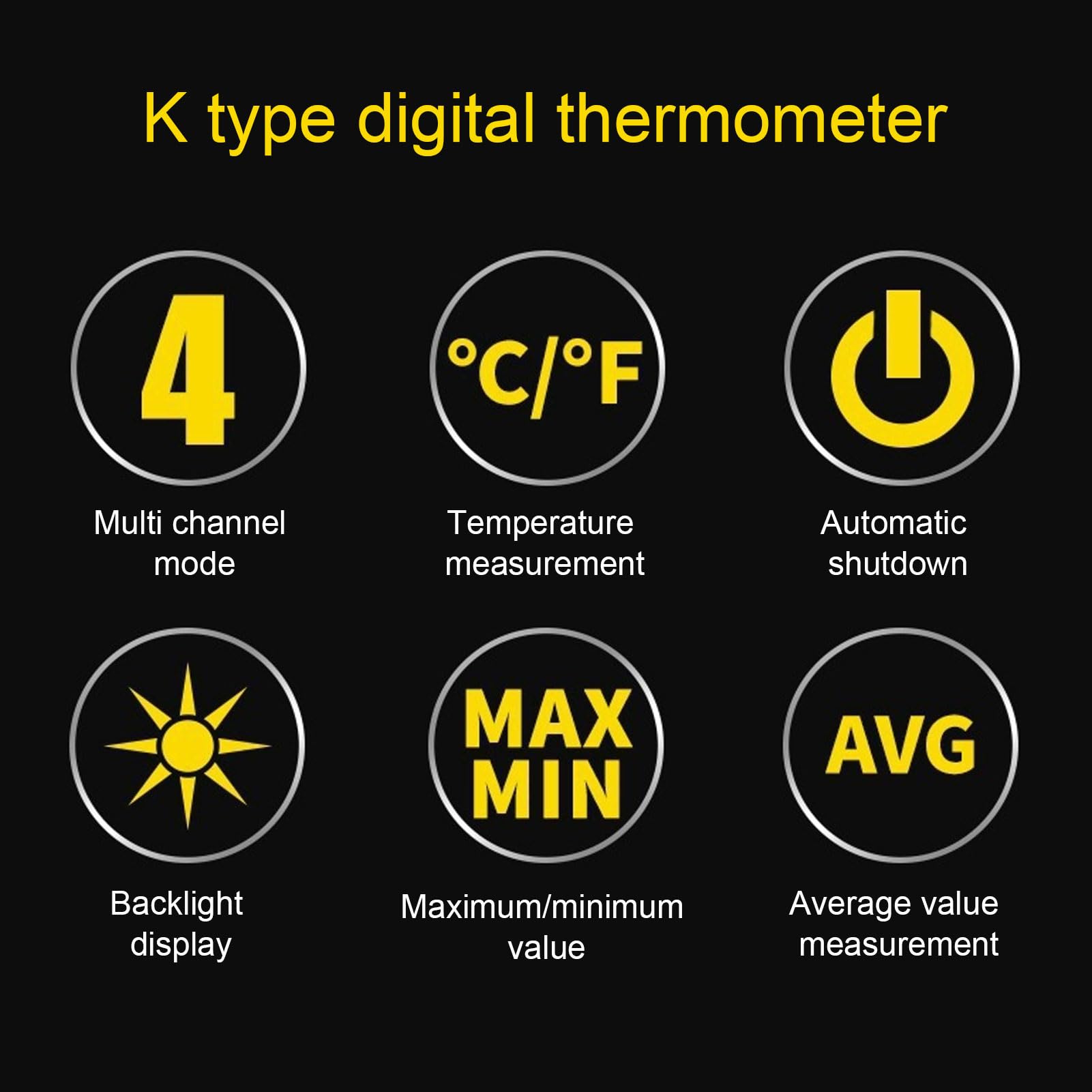 Luocute Digitales Thermoelement-Thermometer, 2-Kanal-Temperaturmessgerät mit Berührungstyp, Hochtemperatursonden für HLK-Labor -200~1372 °C mit 2 Sonden