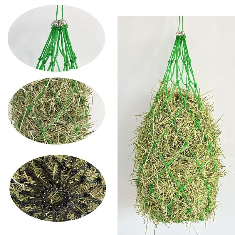 Rete per Fieno Cavalli Slow Feeder 36/40/50 pollici, Sacco Fieno Appeso a Maglia Stretta per Cavalli, Capre, Pecore(Green,50＂)