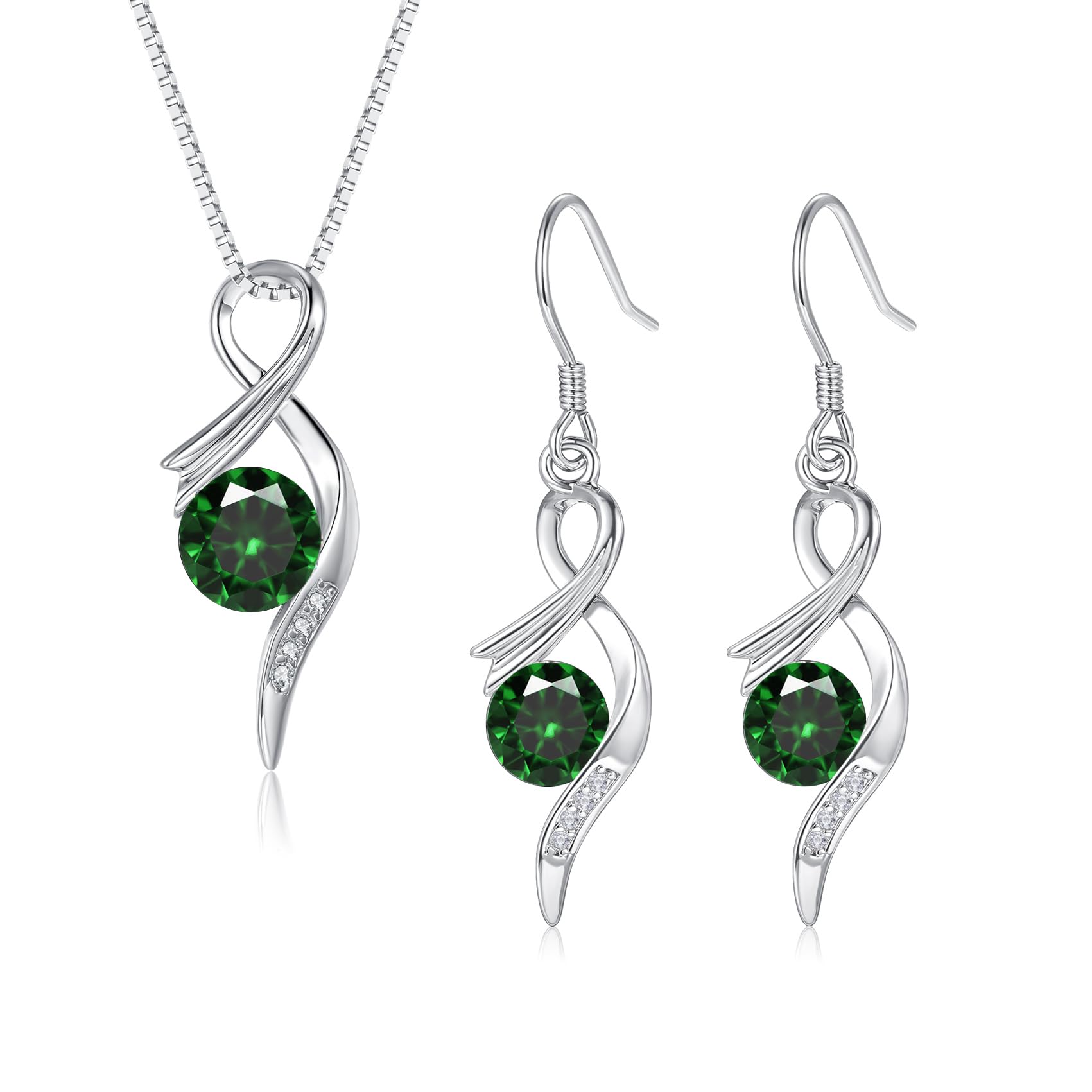 Cangall Sieradenset voor dames, 2 stuks sterling zilveren ketting en oorbellen met kubieke zirkonia, 45 cm kettinghanger en druppeloorbellen, cadeau voor verjaardag, Kerstmis, Steen Cangall Sieradenset voor dames, 2 stuks sterling zilveren ketting en oorbellen met kubieke zirkonia, 45 cm kettinghanger en druppeloorbellen, cadeau voor verjaardag, Kerstmis, Steen