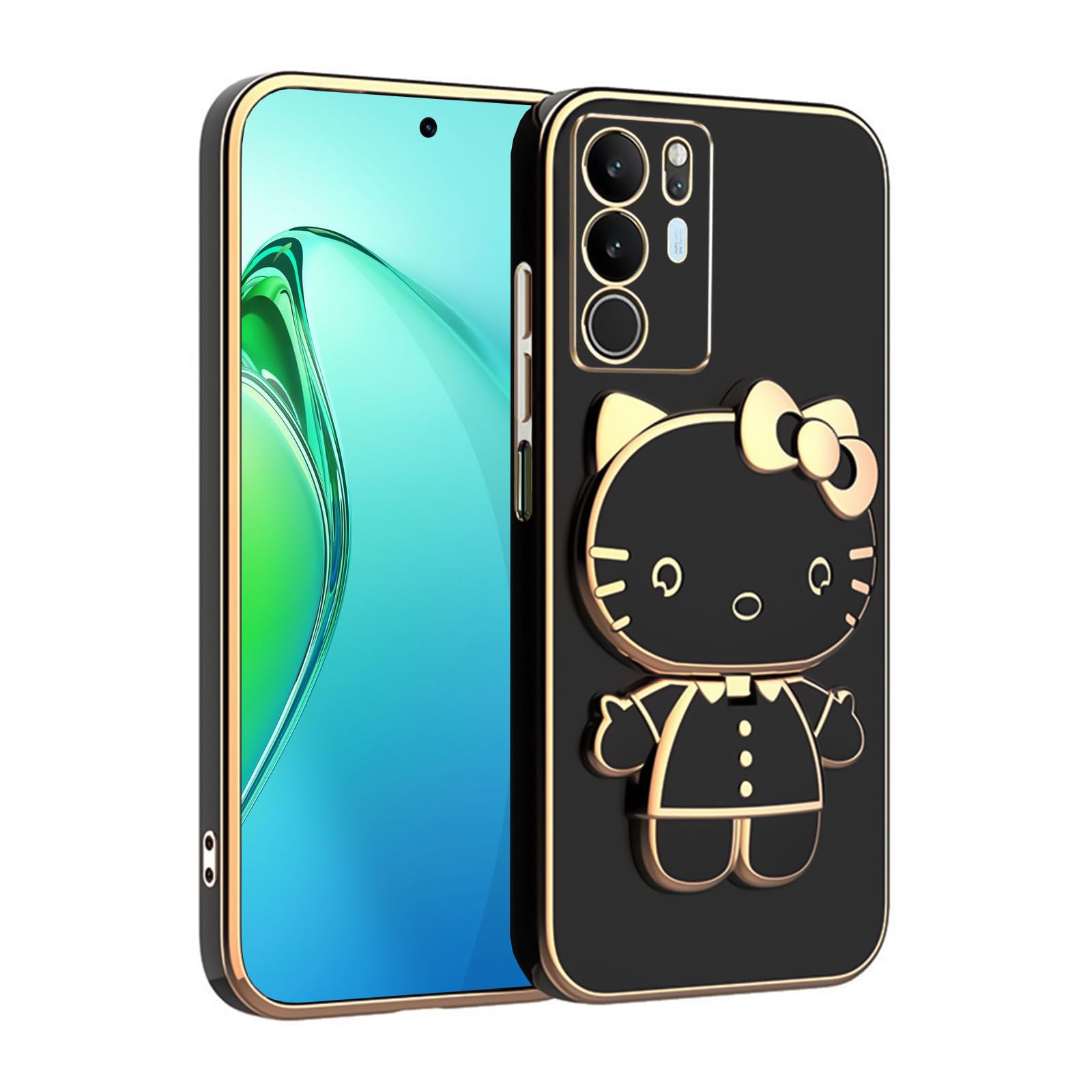 V-TAN Electroplated 3D Kitty Folding Stand and Mirror Back Case Compatible with Vivo V29 pro 5G (Black) (B0CSDNPS9M) Amazon Price History, Amazon Price Tracker