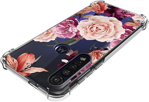 Miniatura 4 de Funda protectora para Motorola G8 Plus con diseño de flores transparentes y de poliuretano termoplástico (TPU) suave y flexible con absorción de