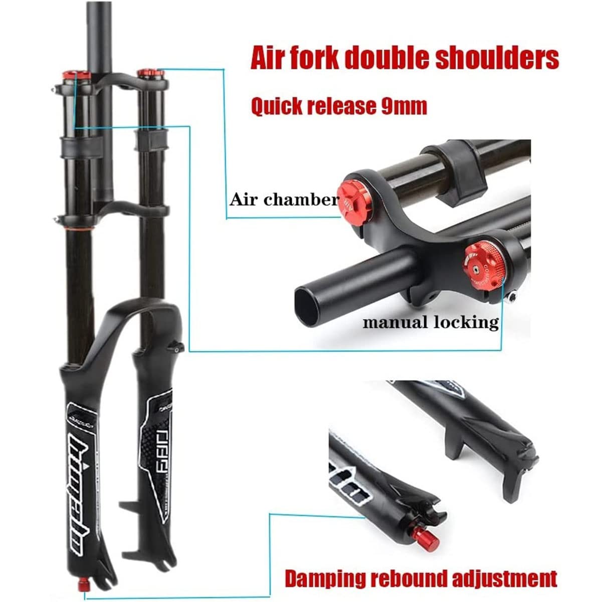 Mountainbike-Doppelschulter-Federgabel 26/27,5/29 Zoll – Luftfederung, 180 Mm Federweg, 1-1/8 Zoll, QR 9 X 100 Mm – Für Downhill & All-Mountain Mountainbike-Doppelschulter-Federgabel 26/27,5/29 Zoll – Luftfederung, 180 Mm Federweg, 1-1/8 Zoll, QR 9 X 100 Mm – Für Downhill & All-Mountain