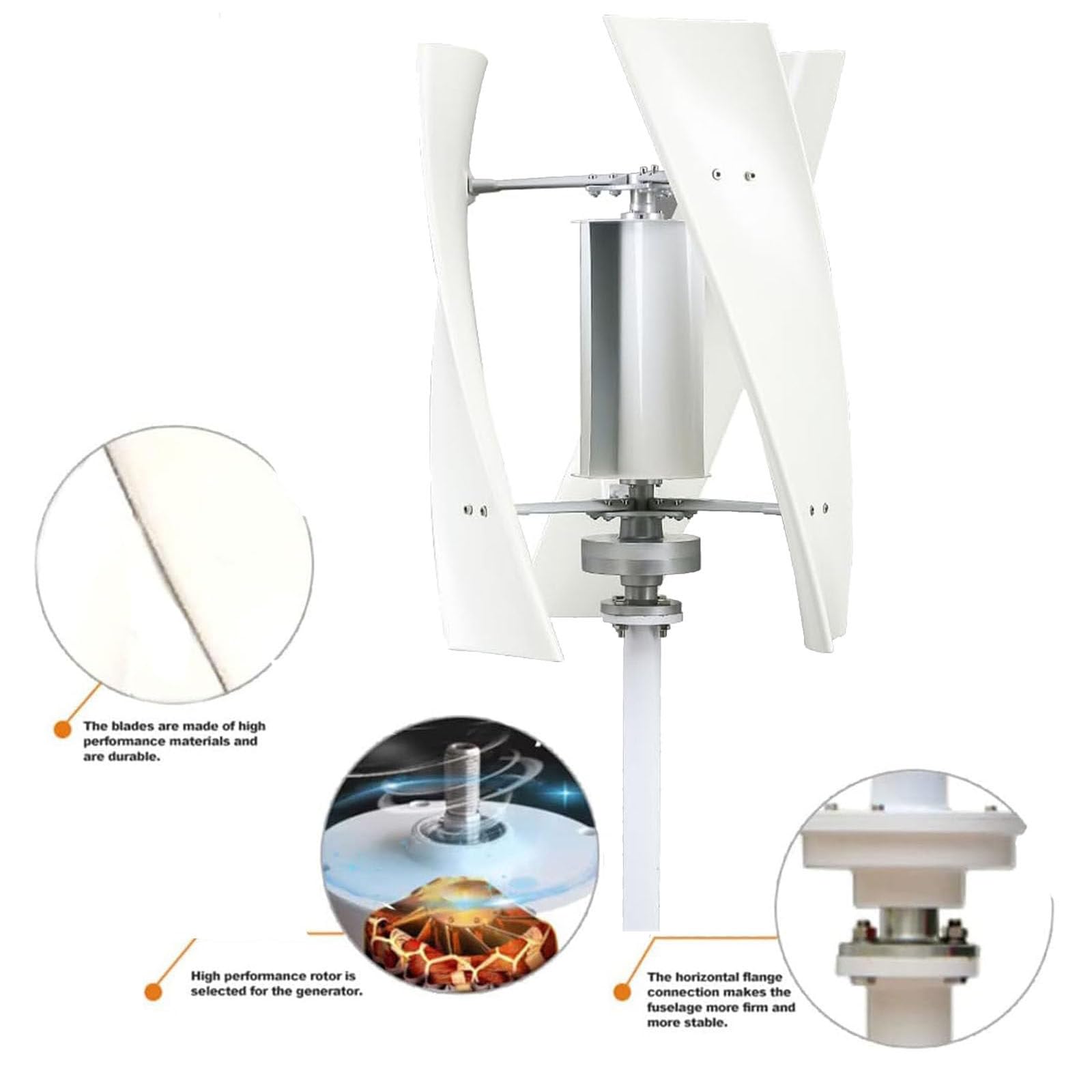 Generatore di turbina eolica verticale per casa, fattoria, marina, camper, con MPPT e basso rumore, 1500W 12V/24V