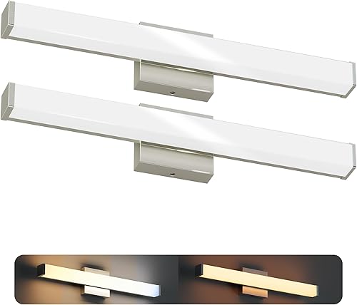 Lámpara de tocador de baño de 24 pulgadas con luz nocturna barra de iluminación LED larga cuadrada montada en la pared sobre el espejo con cambio de