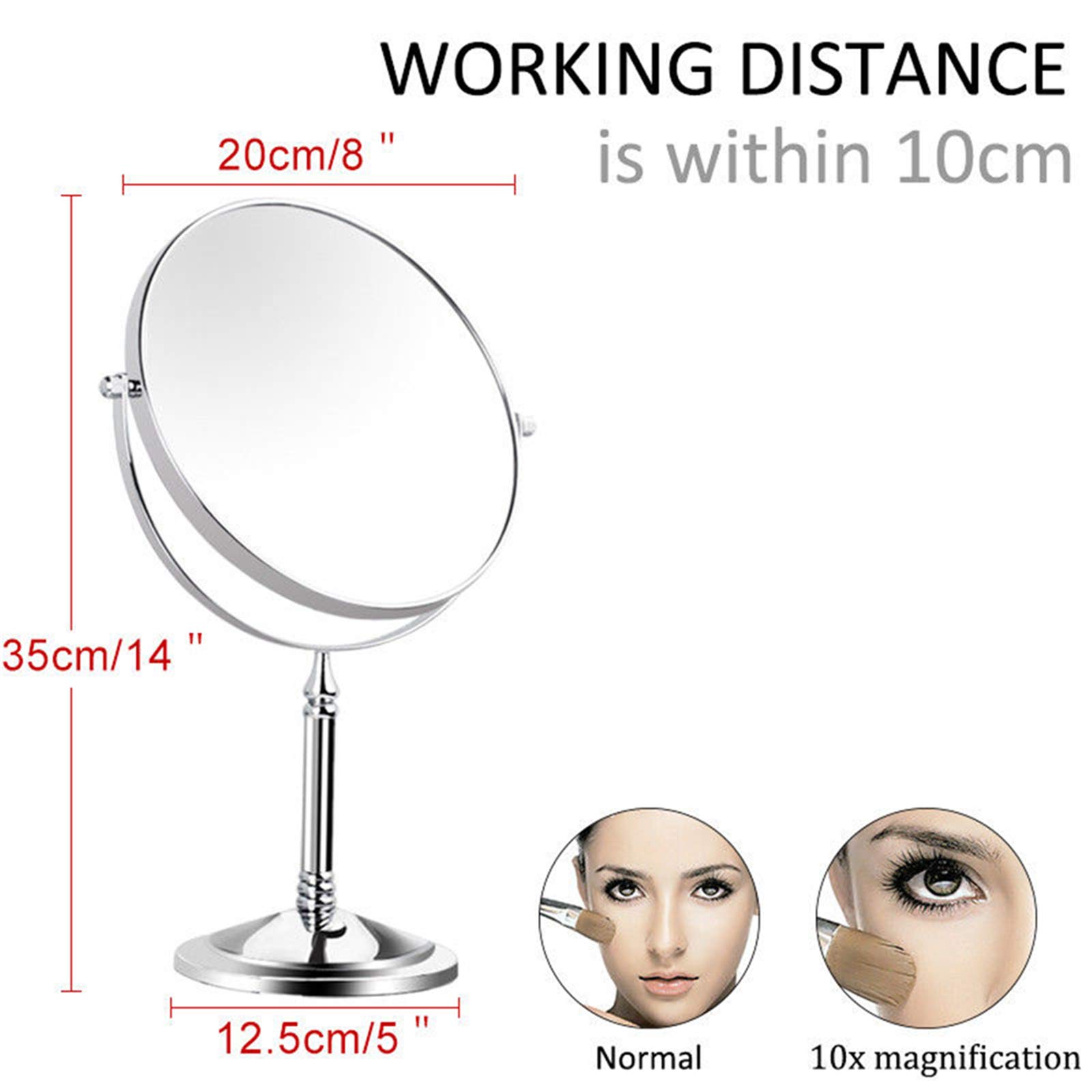 Doppelseitiger Make-up-Spiegel mit 10-facher Vergrößerung, 360° drehbarer Messing-Schminkspiegel, perfekt für Fellpflege, Schönheitsanwendungen und Körperpflege, 20,3 cm