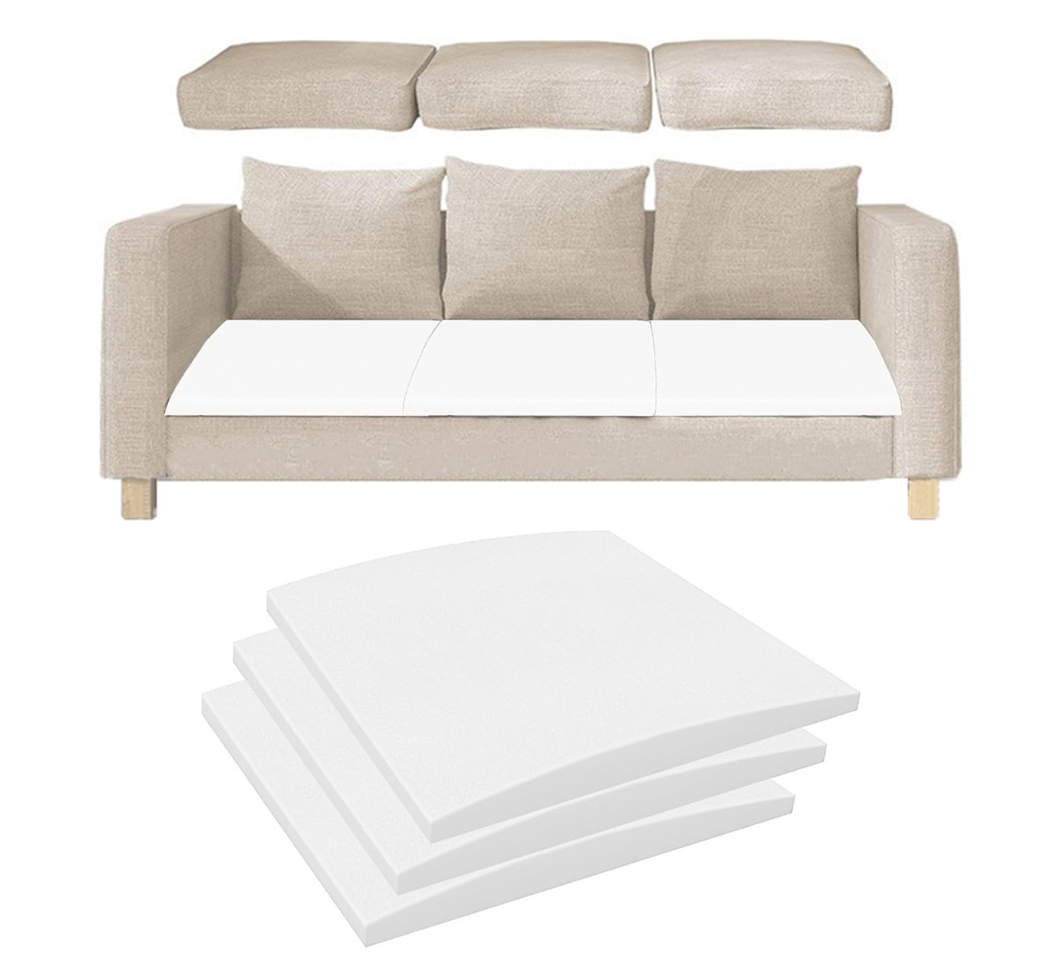 Couch Cushion Support for Sagging Seat,40/50/60cm Insert Padding Support High Density Foam for Sagging Sofa Furniture Seat,Under Sofa Curved Foam (3,60x60cm)
