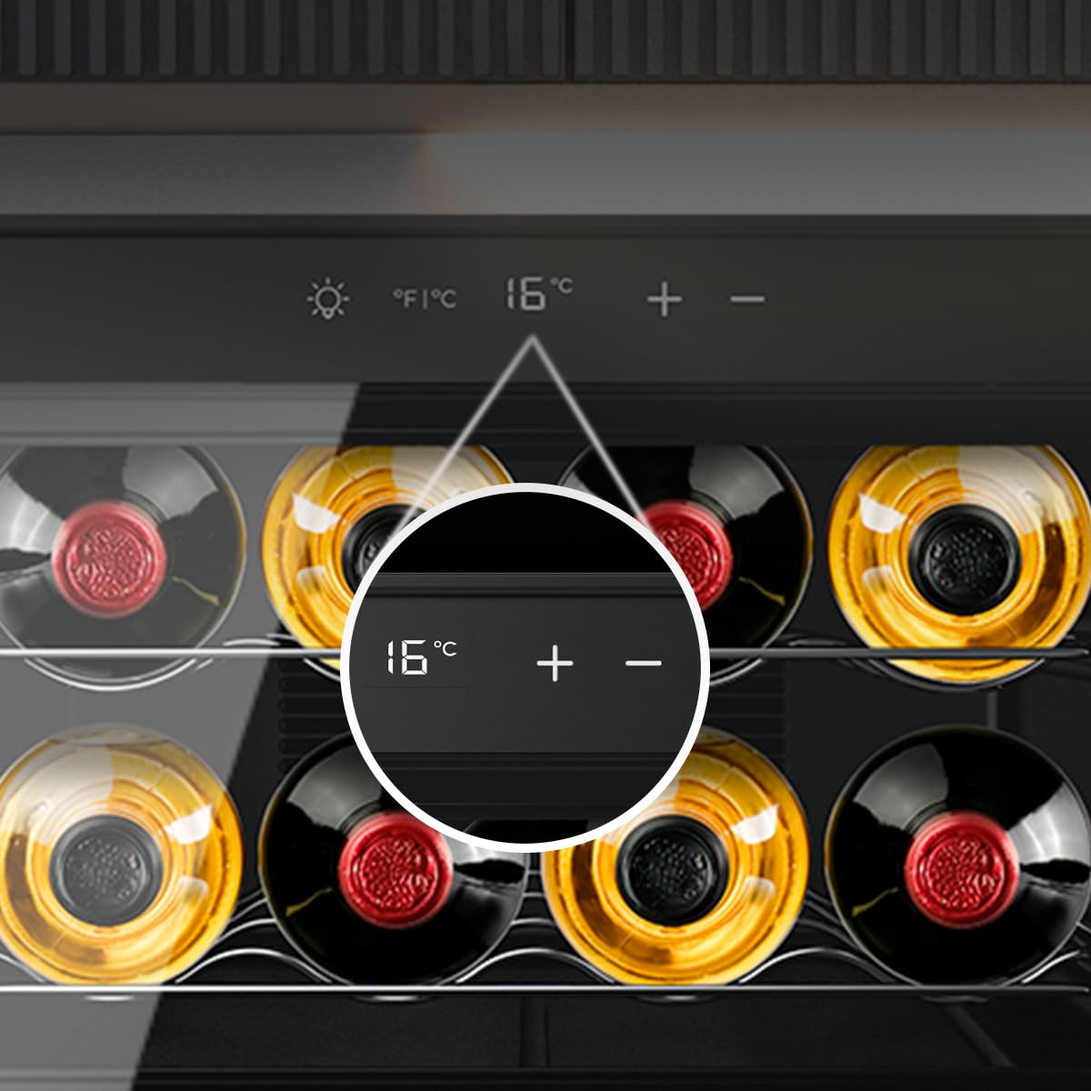 Cecotec Cave à Vin Bolero GrandSommelier 800H CoolCrystal E, Capacité 8 Bouteilles, Étagères Métalliques, Contrôle Tactile, Température 8 à 18ºC, Noire
