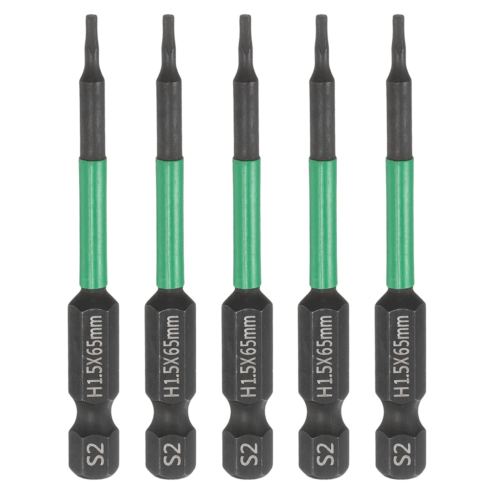 sourcing map 5pcs H1.5 Flat Hex Head Screwdriver Bit 1.5mm Metric Tip 1/4" Hex Shank 65mm (2.6") Long Magnetic Hexagonal Screw Drill Bit Wrench Black Phosphate S2 Steel Power Driver Socket