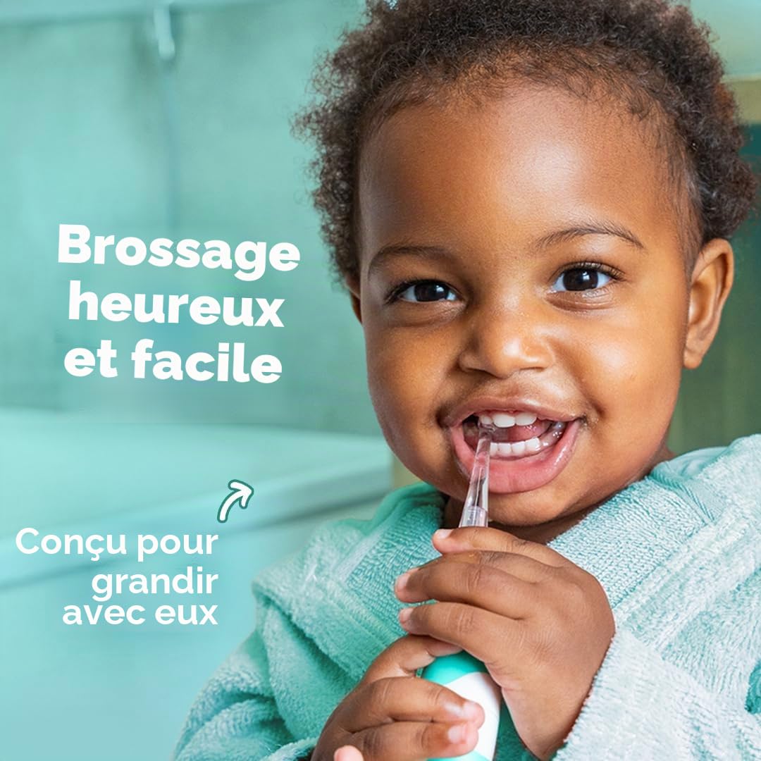 Brush-Baby BabySonic Brosse à dents électrique Teal, 0 à 36 mois - Douce, vibrante doucement pour les gencives sensibles et les premières dents - Avec lumière LED - Têtes de brosse pour bébés et