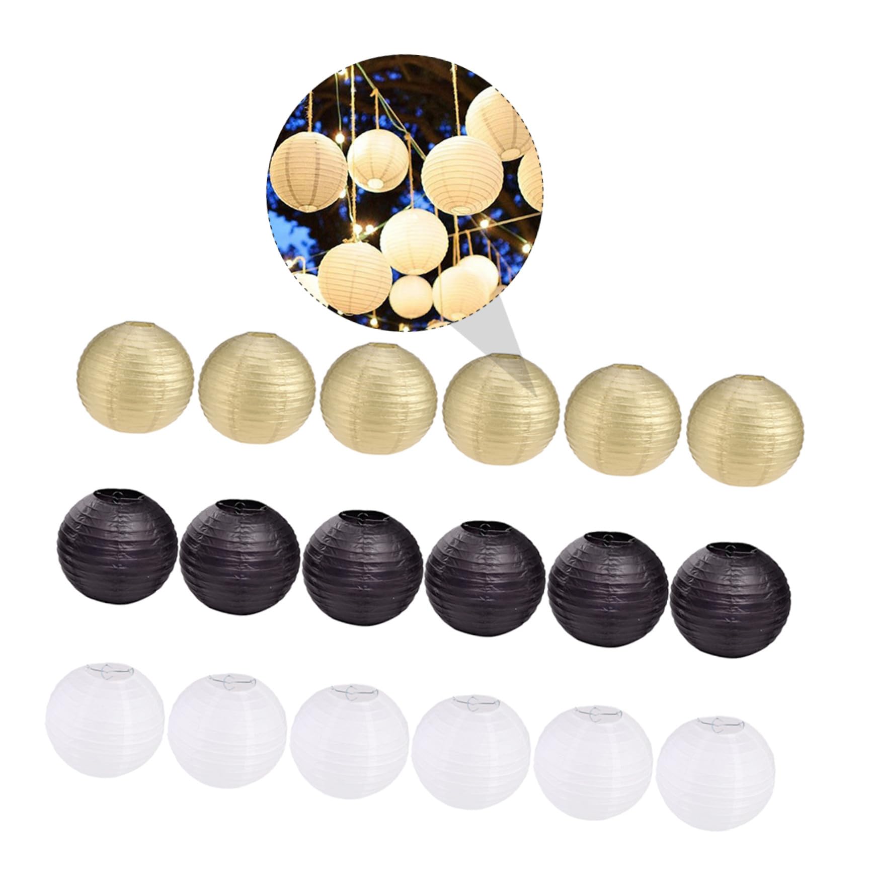 Veemoon 18 Pezzi Lanterne Pieghevoli Decorative e Sospese Per Feste Realizzate in Materiale Nero Bianco e Oro Per Decorare Spazi Esterni Cortili e Interni