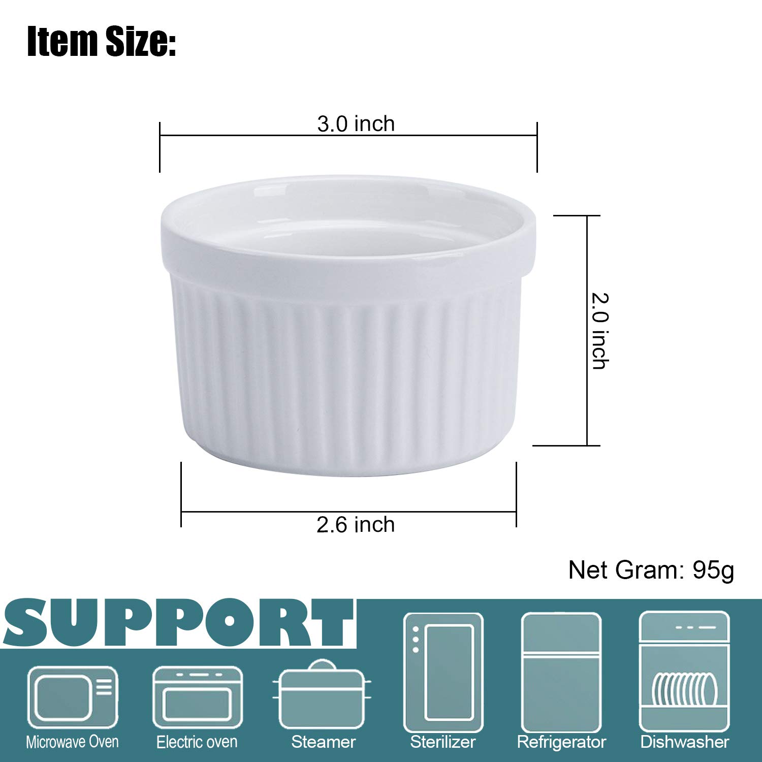 Porcelain Ramekins 4OZ,Set of 8, Souffle Dishes, Oven Safe Ramekin Bowls Serving For Creme Brulee, Custard, Pudding, Mini Desserts, Jam, Dips, Sauces, Ramekins For Baking