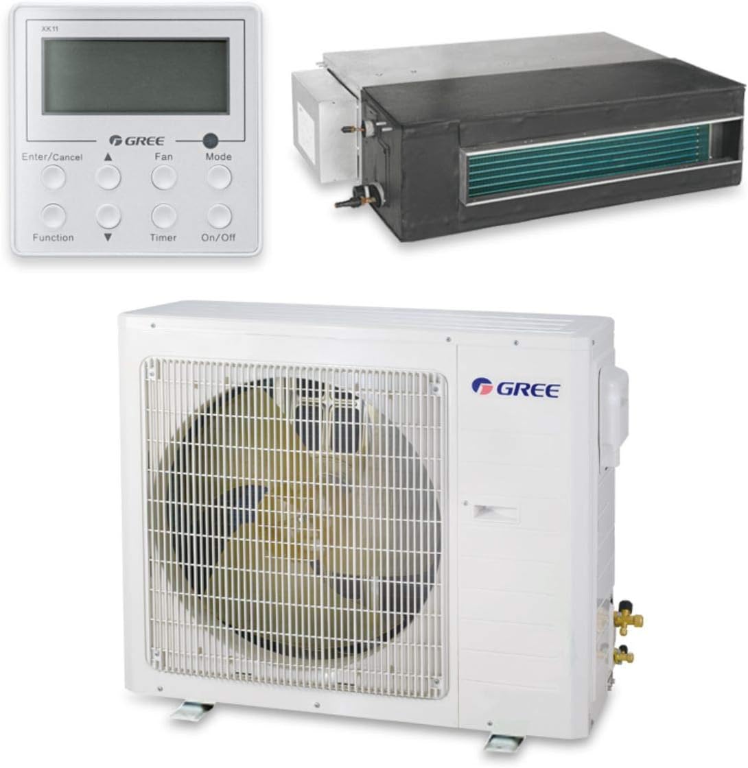 Gree 18,000 BTU 16 SEER Concealed Duct Ductless Mini Split Air Conditioner Heat Pump 208/230V
