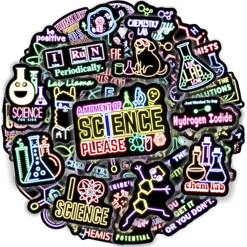 50 Pcs Natural Sciences Neon Stickers, Chemistry, Biology, Physics, Science Classroom Decor for School Teacher Student, Laboratory Decals for Laptop, Water Bottle, Notebook, Luggage