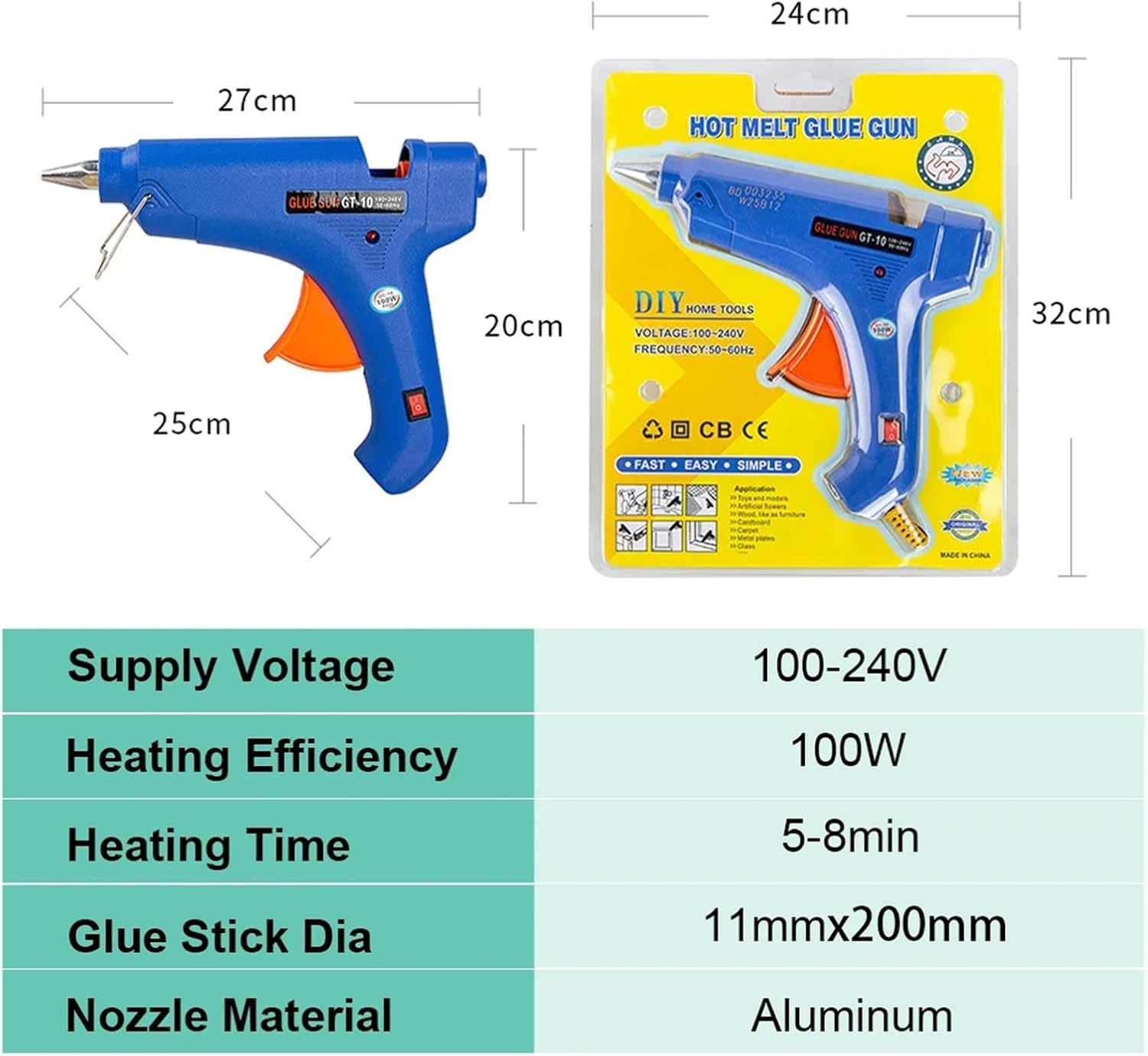 Crafting Melting Glue Gun, 100W Hot Melt Glue Gun, For 11mm Glue Sticks Mini Industrial Household, Heat Electric Hot Gun For Car Dent Removal DIY Repair Tool for DIY Arts Quick Hom