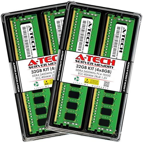 Image of A-Tech 32GB Kit (4x8GB) DDR4 2400MHz PC4-19200 ECC RDIMM 2Rx8 Dual Rank 1.2V ECC Registered DIMM 288-Pin Server & Workstation RAM Memory Upgrade Modules (A-Tech Enterprise Series)