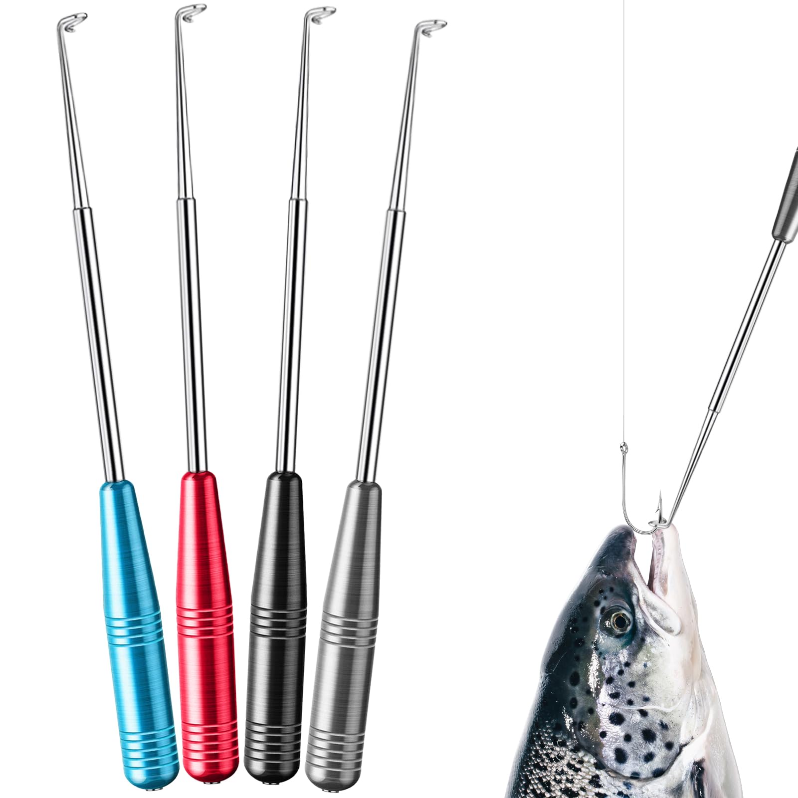 Risipu 4 PCS Fishing Hook Quick Release, Stainless Steel Hook Removal Tool Kit with Storage Tube, Adult Fishing Safety Equipment