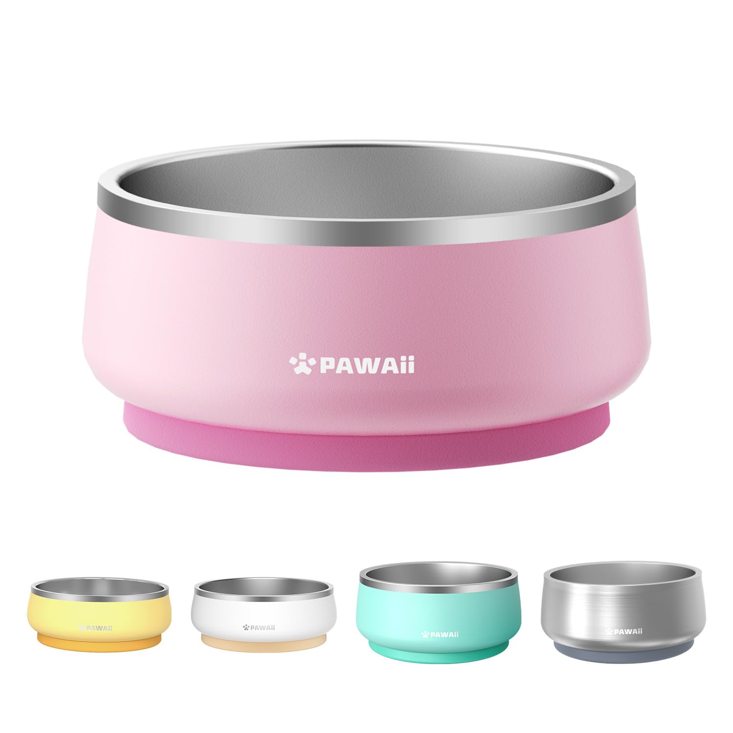 Pawaii Dog Bowl, Dog Water Bowl with Non-Slip Rubber Base, Metal Insulated Stainless Steel Dog Bowls with ID Tag, Double Wall Dog Bowl for Small Medium Large Dogs, Durable, Dishwasher Safe, 34oz
