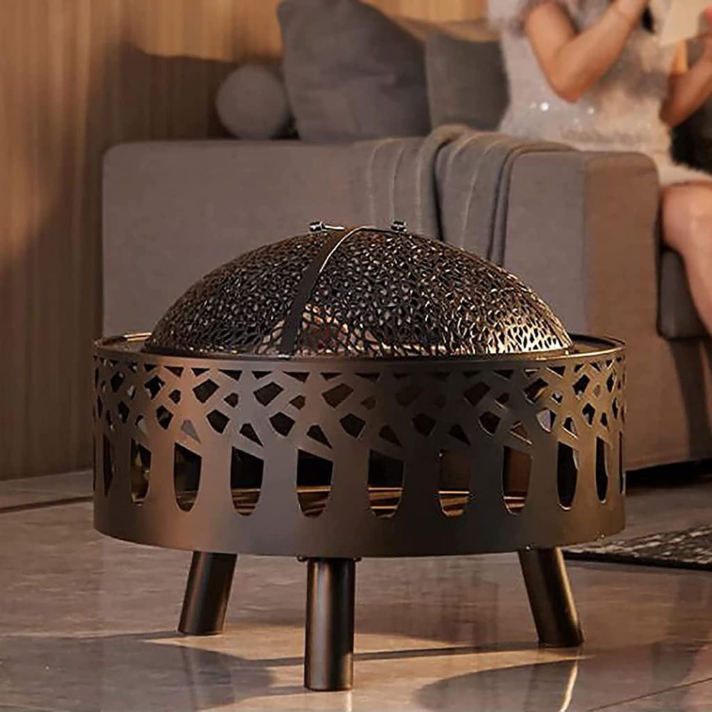 Mesa Multifuncional para Fogatas, Fogatas para Leña, Mesa para Fogatas para Exterior Mesa Redonda para Fogatas para Leña Exterior con Cubierta de Pantalla de Chispa