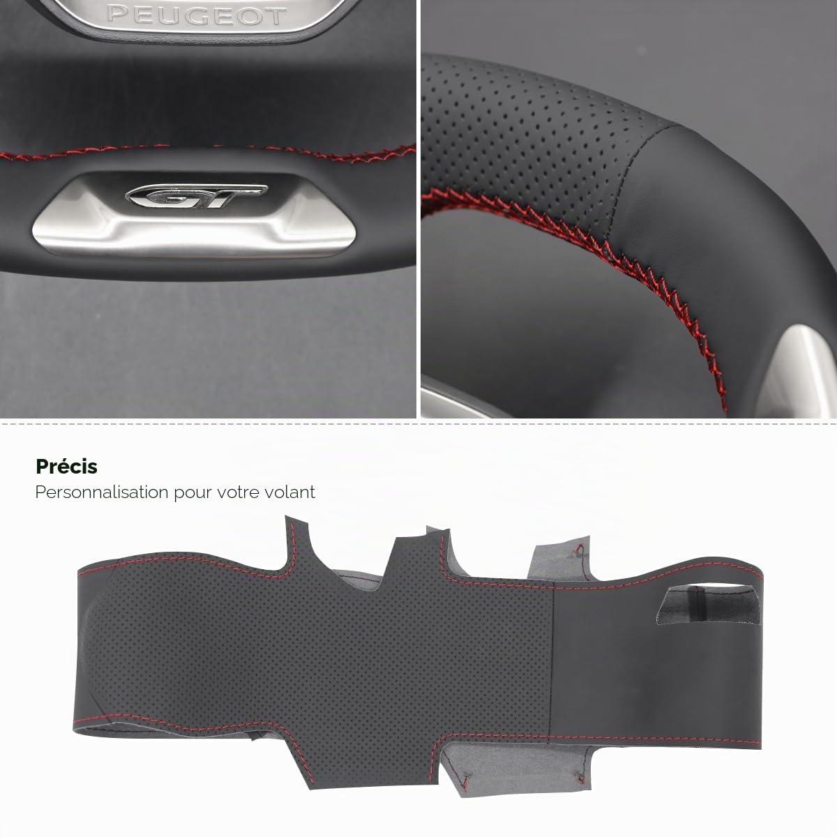 MEWANT Couvre Volant pour Peugeot 208/308/308 SW/2008/3008/ 508/508 SW/ 5008/Rifter Fait de Cuir Véritable