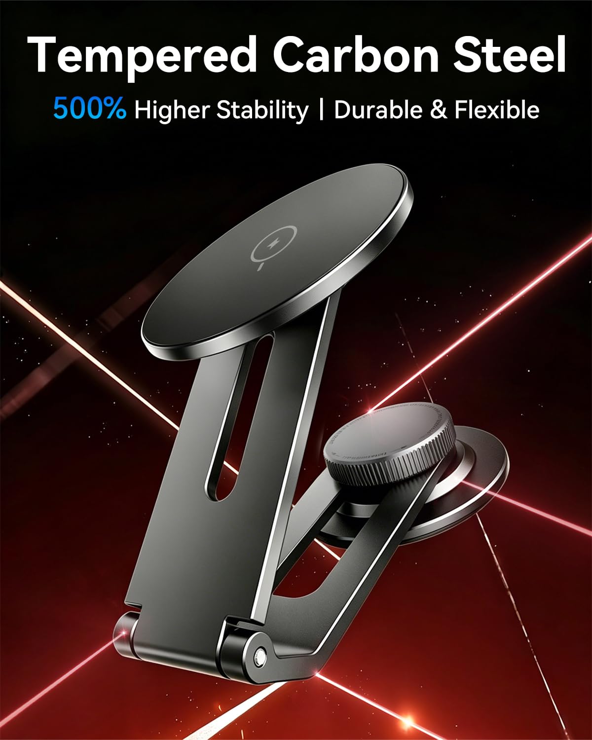 Soporte Magnético para Tesla con Carga Inalámbrica 15W, Soporte Metálico Plegable y Extensible con Ajuste 360°, Compatible con MagSafe para iPhone, Tesla 3/Y/S/X/Cybertruck