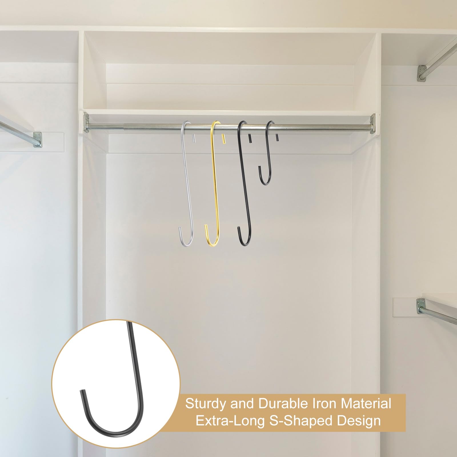 sourcing map S-Haken zum Aufhängen, extra lange Eisen-Kleiderbügel für Kleiderschrank, Küche, Werkstatt, Schrank, Badezimmer, Garten, Schwarz, 9 Stück