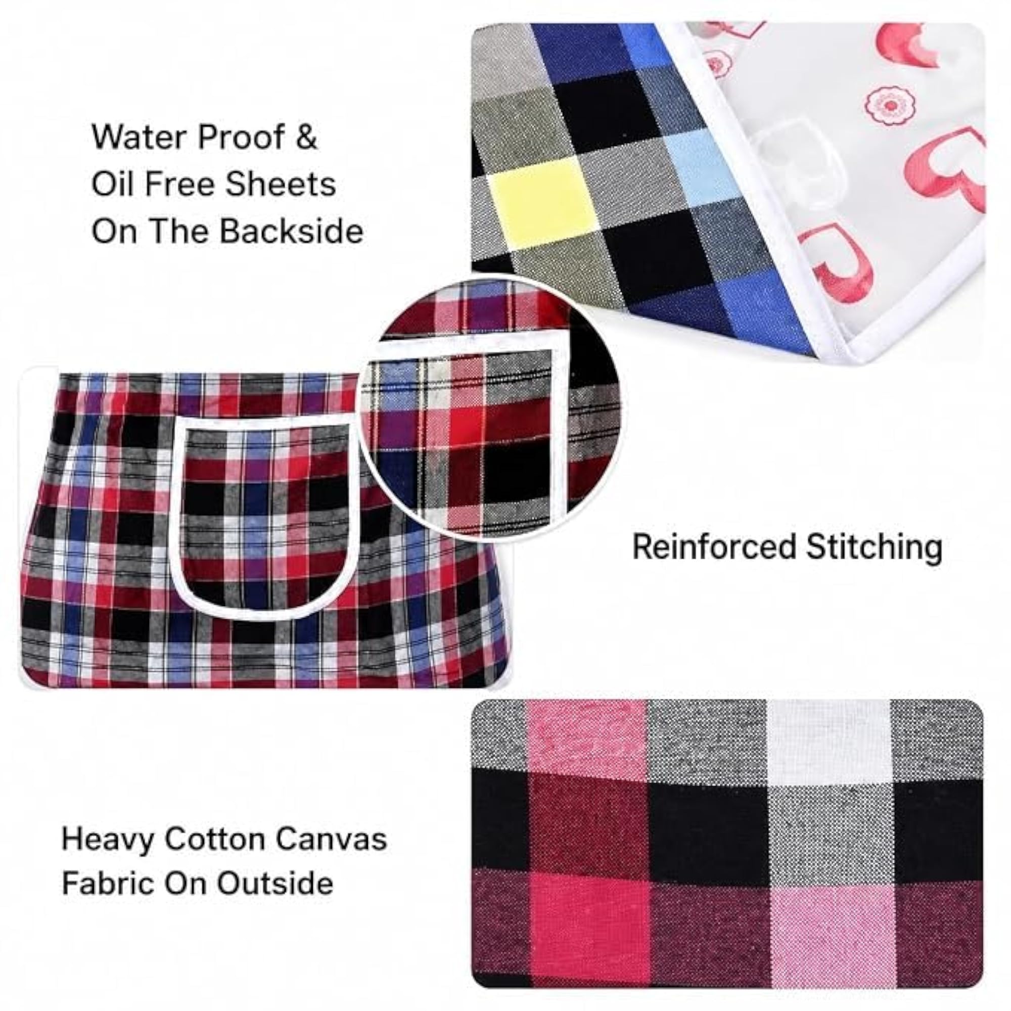 Checkered Cotton Blend Apron for Kitchen Cooking, Adjustable Neck Strap