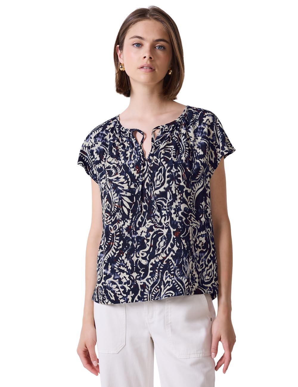 Street One Studio Women's F345839 Patterned Blouse with Ruffles, Dark Void Blue, 14