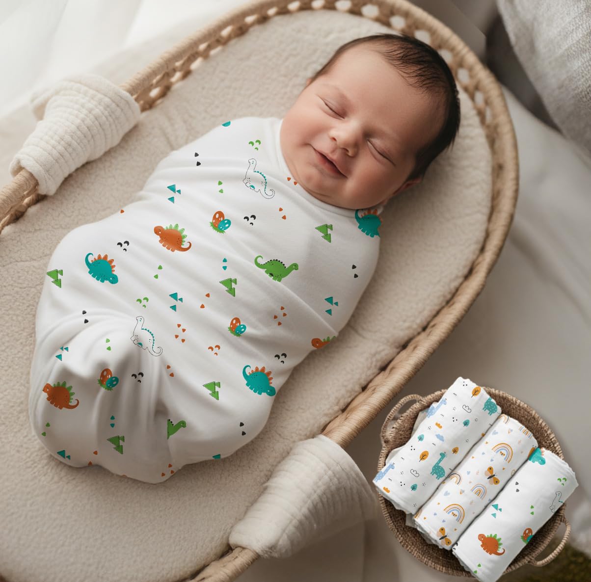 R for Rabbit Cuddlez Baby Swaddle for New Born with 100% Soft Cotton Muslin | Lightweight, Breathable & Skin-Friendly Multipurpose Swaddlers Wrap Set Combo Pack of 3 (Size- 105x100 cm, Multi Safari)-picture-28