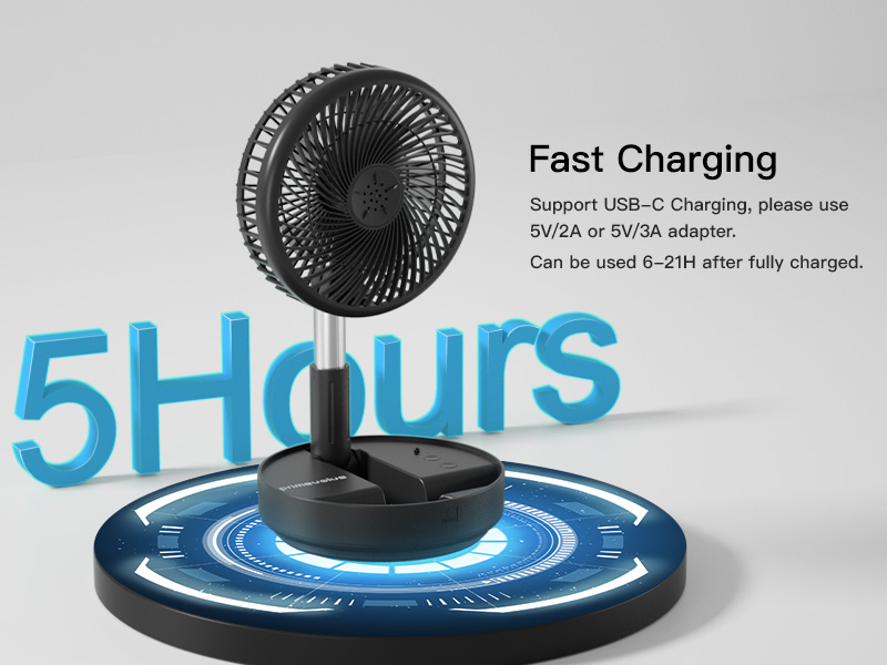 BoloShine Foldable Table Fan, USB Rechargeable 3-Speed Solar Stand, Height- Adjustable Telescopic Desk Fan, Floor For Camping, Home, Travel - View #2