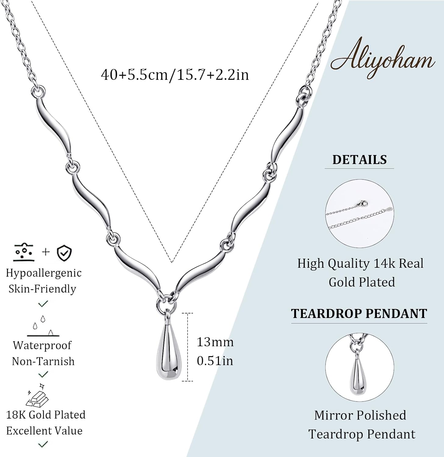 Sterling Silver Teardrop Pendant Necklace for Women, Hypoallergenic Sterling Silver Jewelry for Women Non-tarnish - Image 6