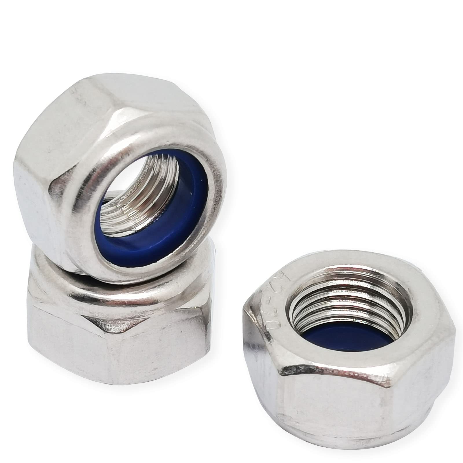 5pcs M12x1.25mm Nylon Insert Locknuts,Fine Thread Hex Nuts,304 Stainless Steel Lock Nut Assortment Kit Perfect for Lock Washers,Silver