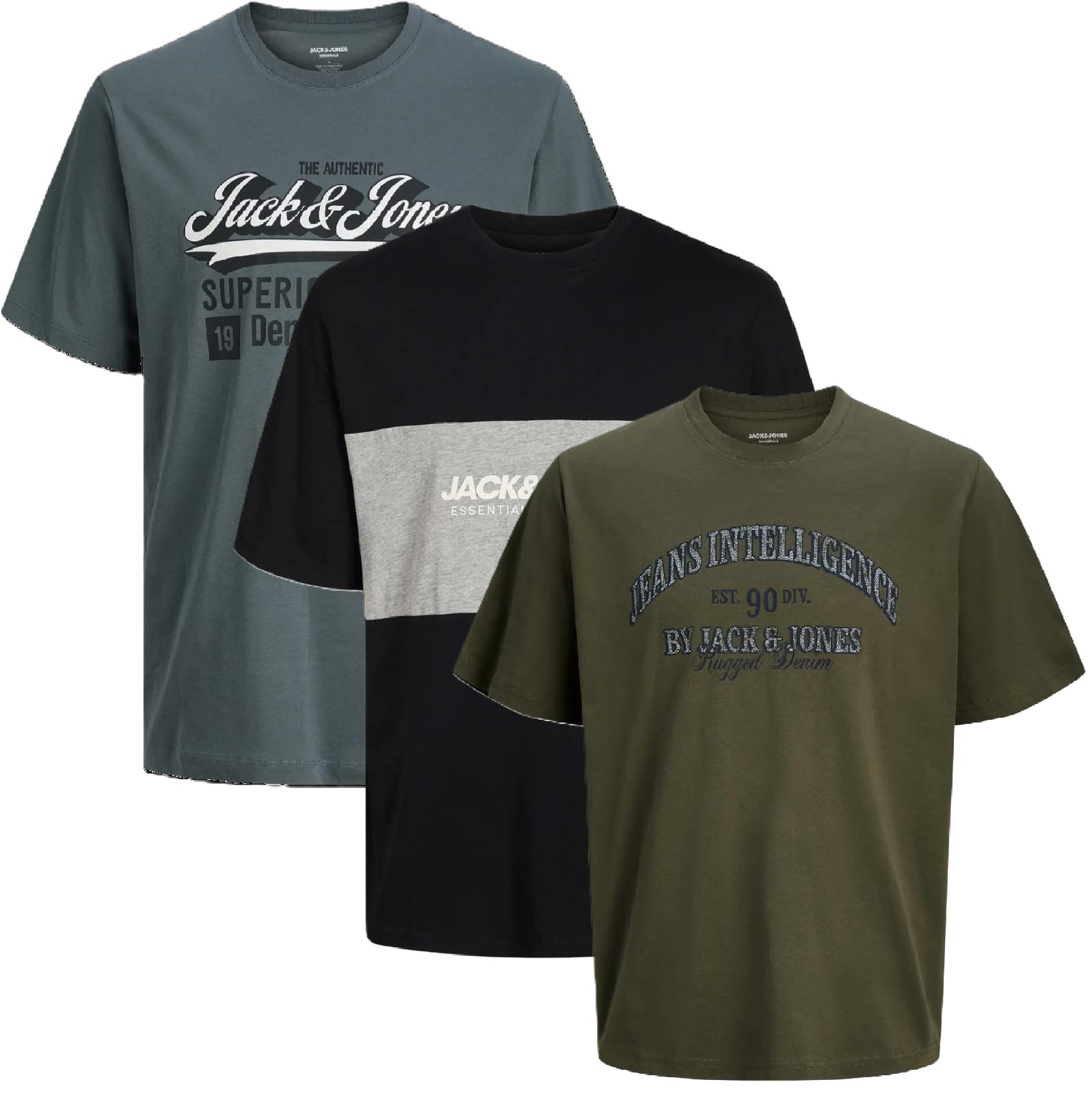 JACK & JONES Herren T-Shirt 3er Pack Rundhals Plus Size Big #87 4XL