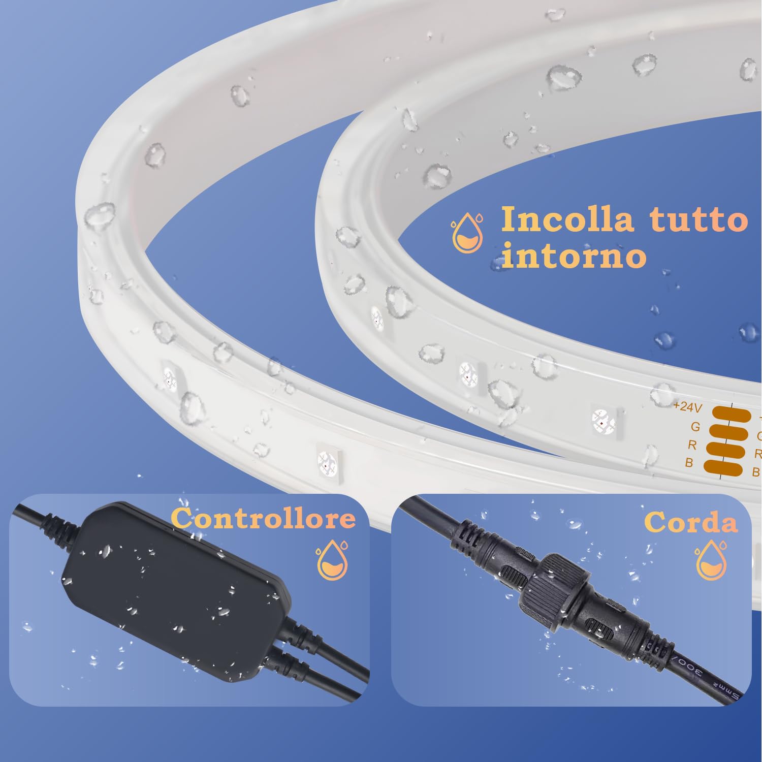 Lichaser Striscia LED per Esterni Strisce LED Impermeabili Fai da te IP67 RGB+IC, Tracciamento e Segmentazione con App BT Etelecomando 2.4G RF per Uso Esterno (20m)
