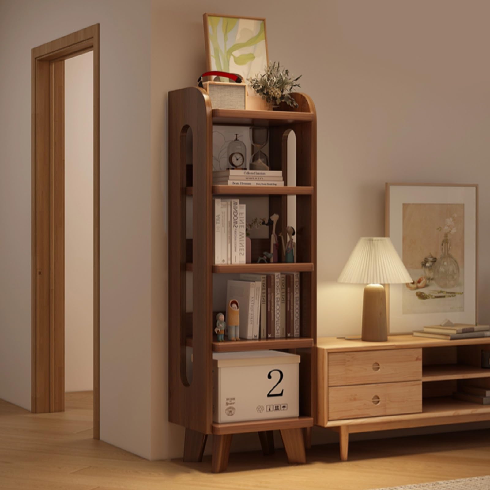 Estantería alta con escalera para crear un rincón de lectura en la sala de estar