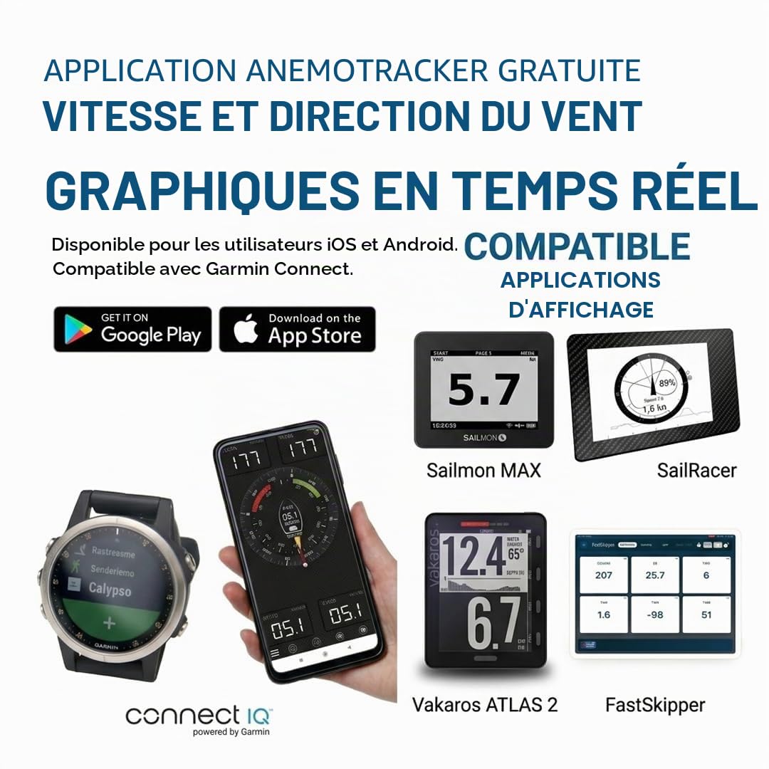 Calypso Instruments Ultrasonic Portable Capteur de vent ultrasonique | Panneau solaire rechargeable | Vitesse et direction vent | Diamètre 70 mm, 135 grammes | Sans fil | Bluetooth | Capteurs à